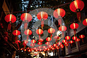 Chinese lanterns at night in Hoi An, Vietnam. Hoi An is a popular tourist destination in Vietnam, Red lanterns for Chinese New