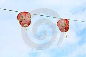 Chinese lattern hanging in the sky and Chinese characters is mean Lucky