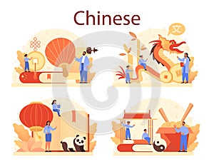 Chinese learning concept set. Language school chinese course.
