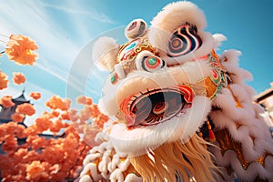 Chinese lion dance show in Chinese New Year festival