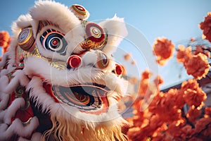 Chinese lion dance show in Chinese New Year festival