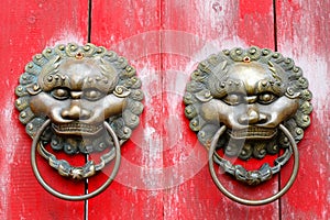 Chinese lion door knockers