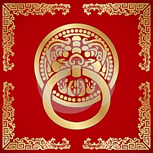 Chinese lion head knocker around with dragon pattern