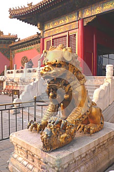 Chinese lion with his child