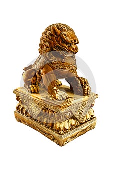 Chinese lion statue isolate white background