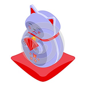 Chinese lucky cat icon, isometric style