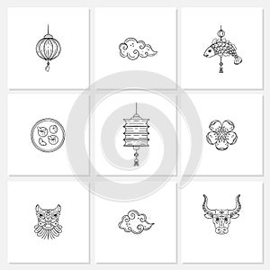 Chinese lunar calendar symbols isolated on white background.