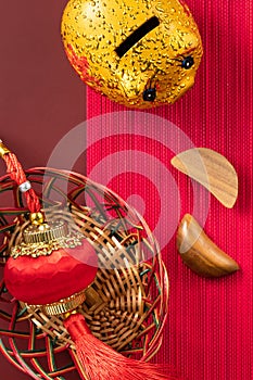 Chinese lunar new year background design concept with red envelope and festive decorations, the Chinese word means blessing