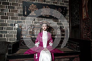 Chinese maiden in ancient Hanfu with delicate silver hairpin on her hair decoration