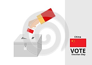 Chinese man voter dropping ballots in the election box with national flag vector