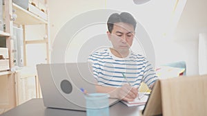 Chinese man working in a home office