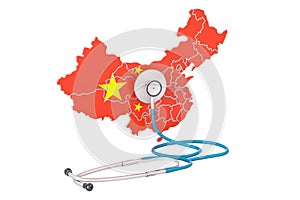 Chinese map with stethoscope, national health care concept, 3D r