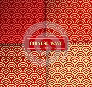 Chinese marine seamless vector patterns set with sea waves elements