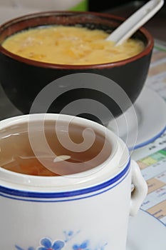 Chinese Medicinal Herbal Soup and Mango Sago Desse