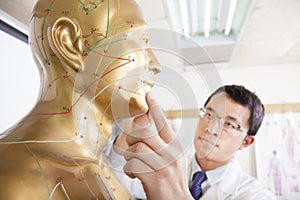 Chinese medicine doctor teaching Acupoint