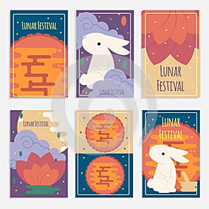 Chinese mid autumn festival banners in flat style