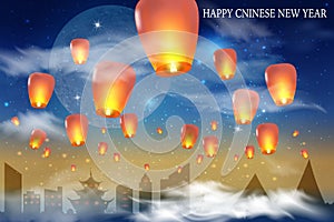 Chinese mid autumn festival. Chinese lanterns in the night sky