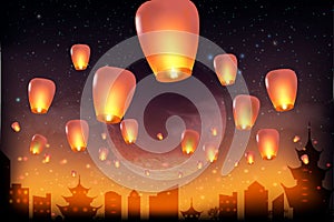 Chinese mid autumn festival. Chinese lanterns in the night sky