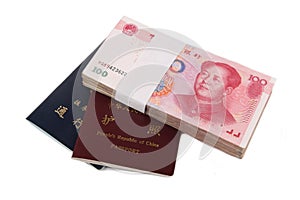 Chinese money and passport photo