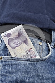 Chinese money (RMB) in the front pocket.