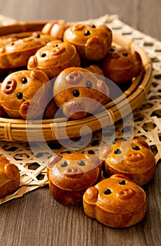 Chinese mooncake biscuit with piggy face