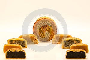 Chinese mooncakes cut open