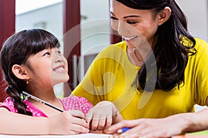 Chinese mother homeschooling her child photo