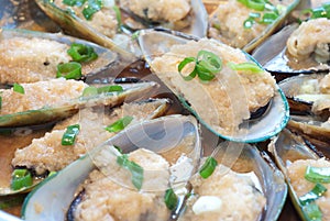 Chinese mussel with garlic and scallion photo