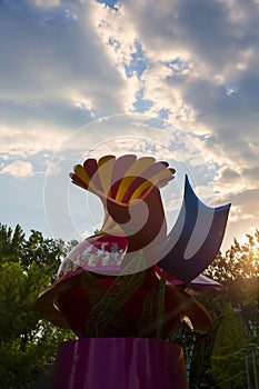 Chinese nation statue in sunset