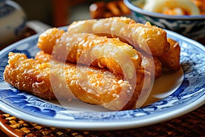 Chinese national dish youtiao on a plate