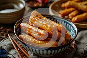 Chinese national dish youtiao on a plate