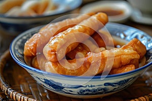 Chinese national dish youtiao on a plate