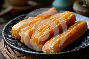 Chinese national dish youtiao on a plate