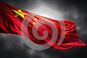 Chinese National Flag Against A Gray Background