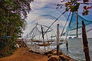 A chinese net to catch fish in Cochin city, located in Kerala state, India