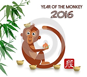 Chinese new year 2016 cute ape cartoon card