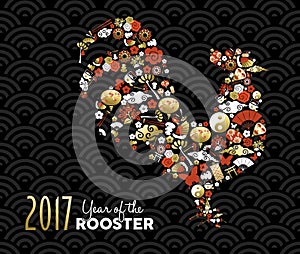 Chinese new year 2017 with gold icons as rooster