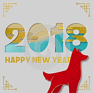 Chinese new year 2018 happy paper cut dog art