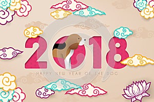 Chinese new year 2018 paper cut beagle dog card