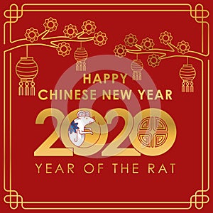 Chinese New Year 2020 colorful vector Text isolated on red background