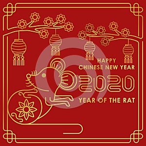 Chinese New Year 2020 colorful vector Text isolated on red background