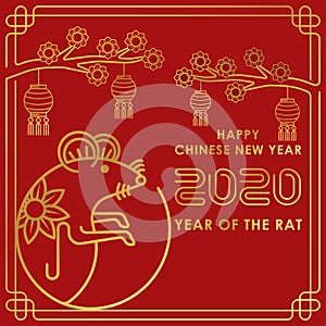 Chinese New Year 2020 colorful vector Text isolated on red background