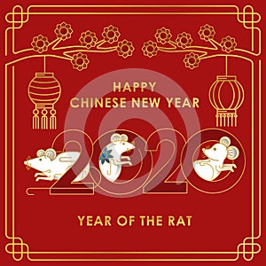 Chinese New Year 2020 colorful vector Text isolated on red background