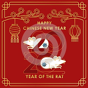 Chinese New Year 2020 colorful vector Text isolated on red background