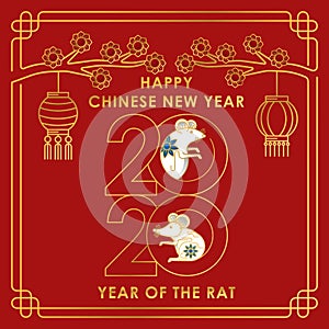 Chinese New Year 2020 colorful vector Text isolated on red background