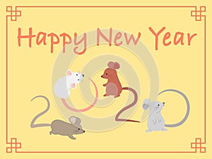 Chinese New Year 2020 Cute Rat Mouse Character Vector Illustration Cartoon Greeting Card