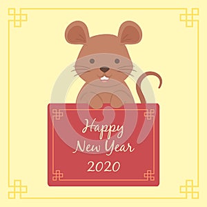 Chinese New Year 2020 Cute Rat Mouse Zodiac Character Vector Illustration Cartoon Greeting Card