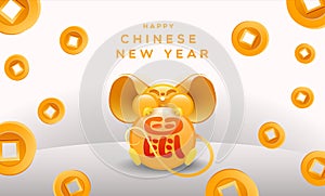 Chinese New Year 2020 gold rat card for fortune