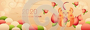Chinese New Year 2020 greeting oriental banner spring festival background. Vector stock illustration happy rat, mouse traditional