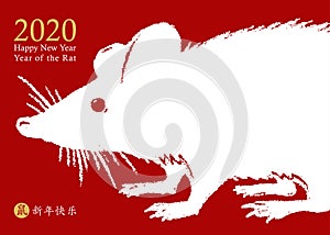 Chinese New Year 2020 of the Rat. Vector card design. Hand drawn black huge rat icon on white background.